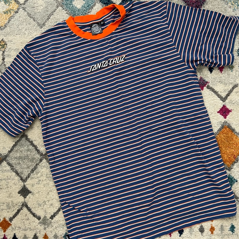 Santa Cruz Blue Orange White Striped TShirt Size M